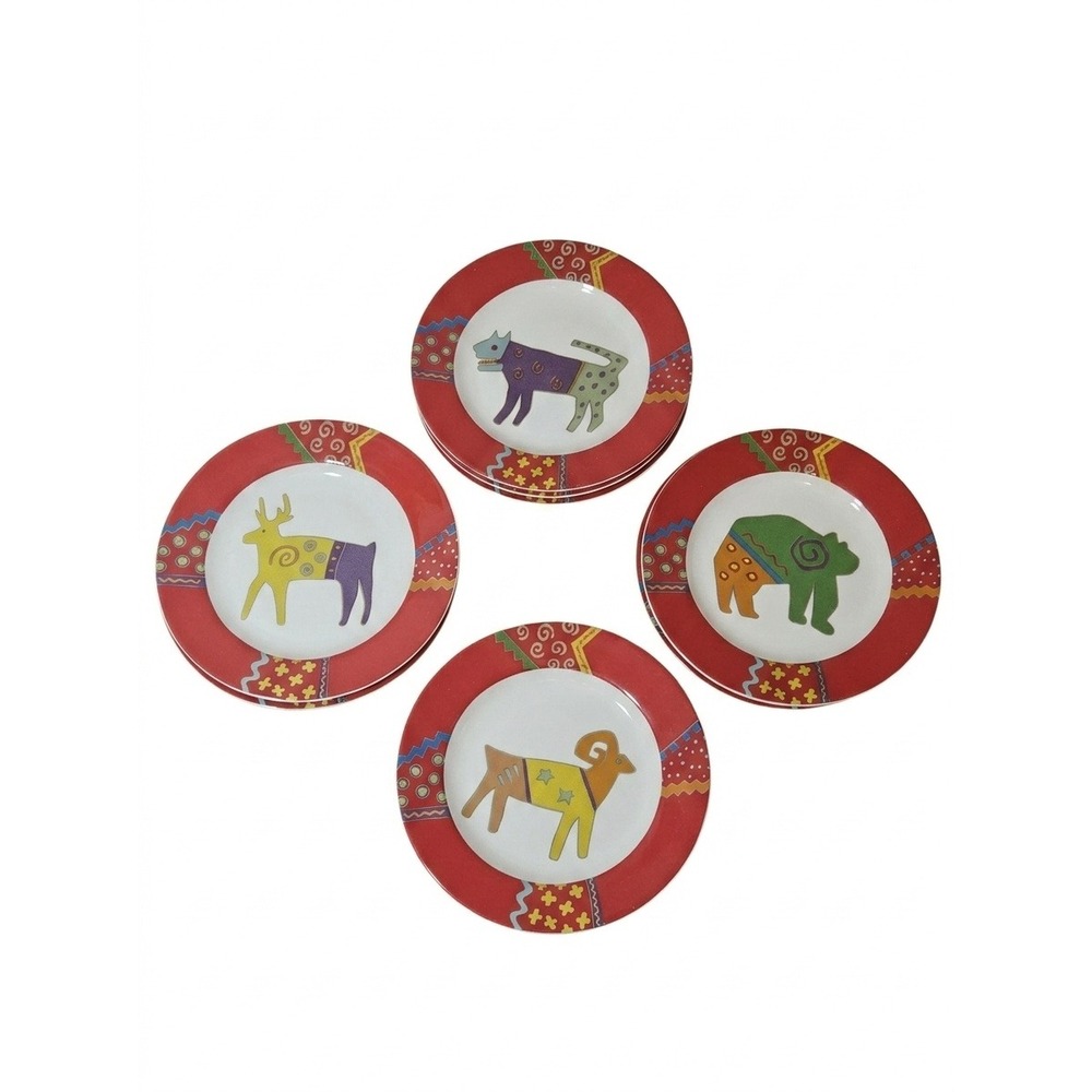 Signature Housewares Kiva Salad Plates 8ct Red Multicolor Excellent Southwest